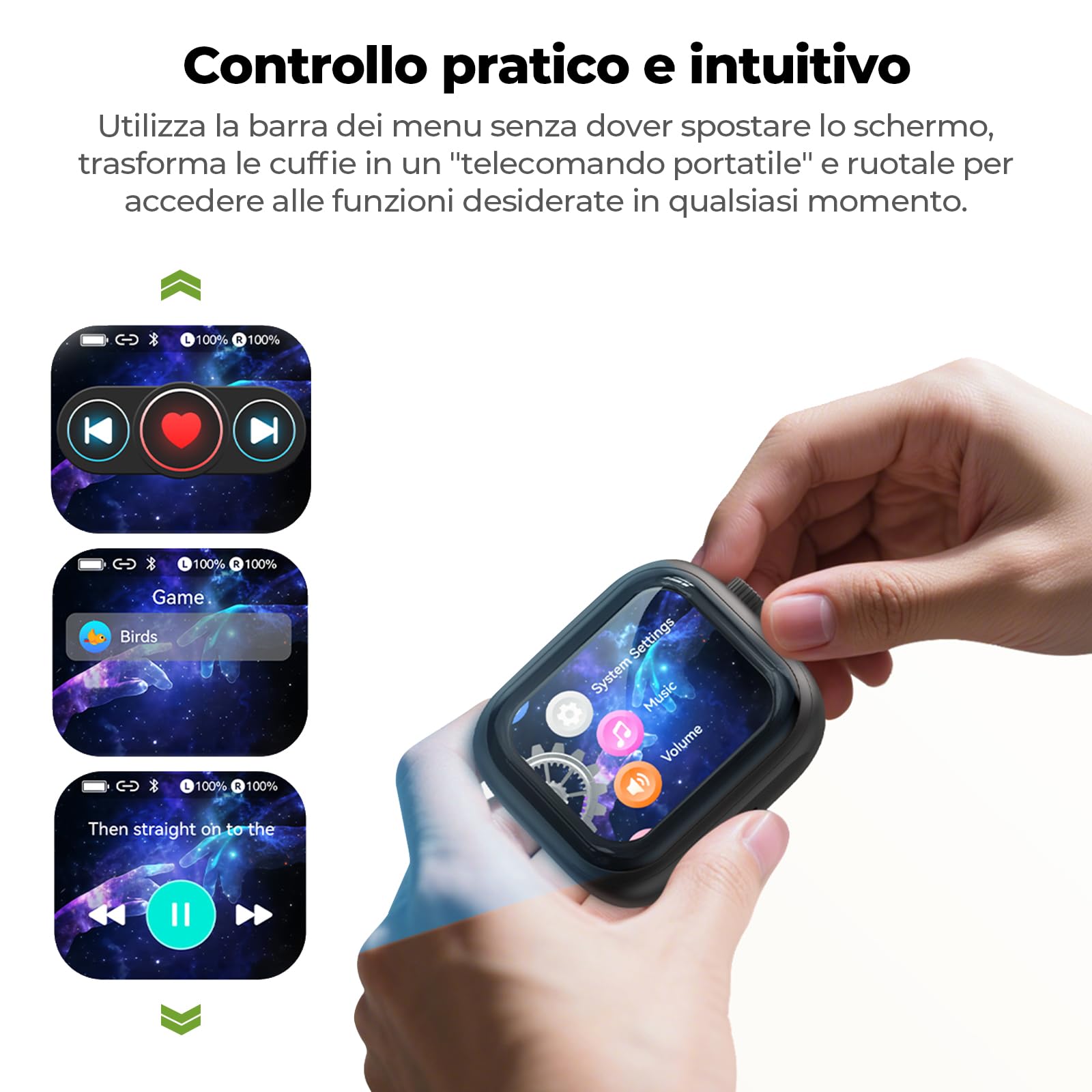 Auricolari NE40 4-in-1 Con Traduzione Simultanea AI – 134 Lingue, Bluetooth 6.0, Touchscreen E Manopola Rotante, 48h Batteria, IPX5, Per Viaggi E Lavoro