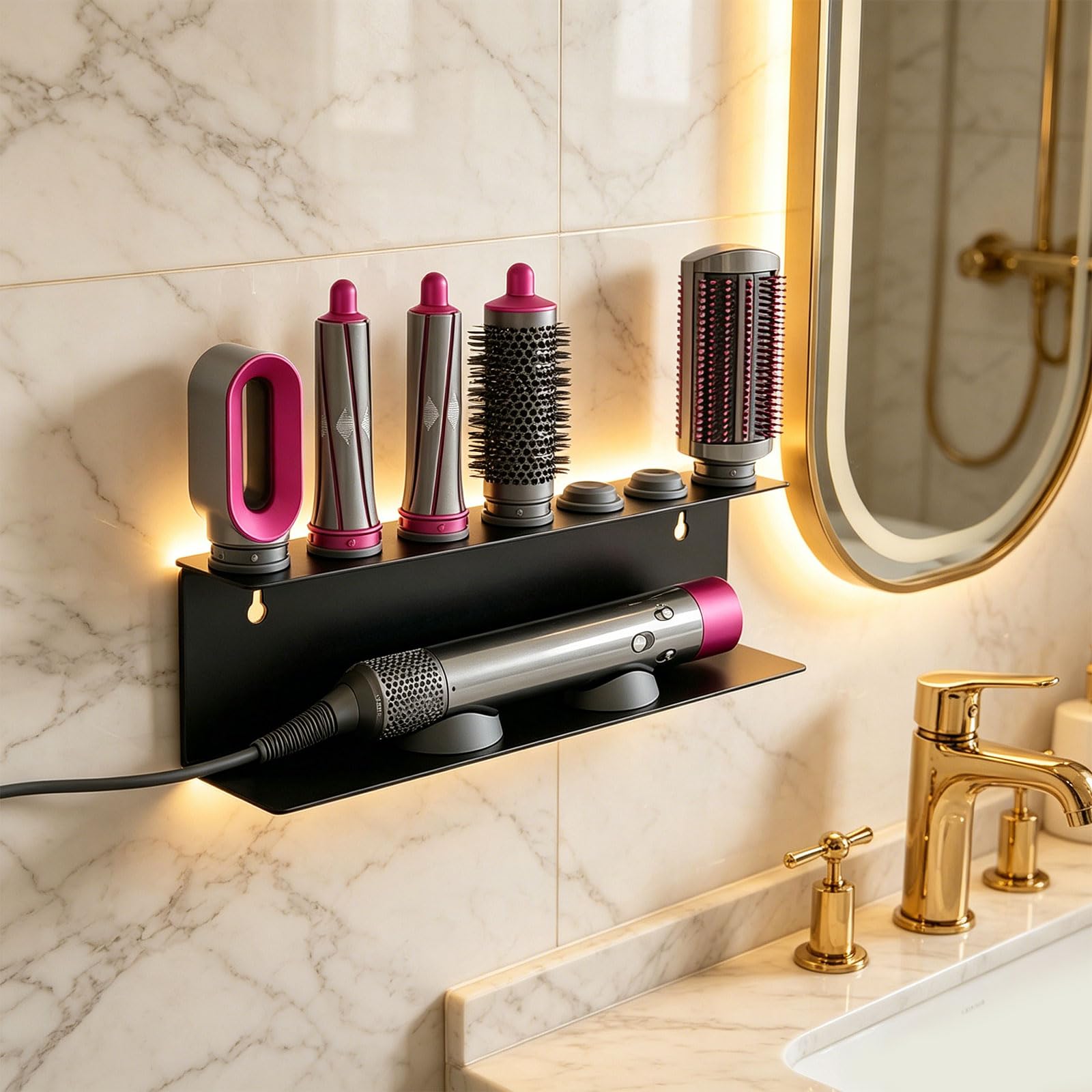 Soporte de pared para secador de pelo con 7 ranuras para organizar secador de pelo y herramientas de peinado en el baño o dormitorio