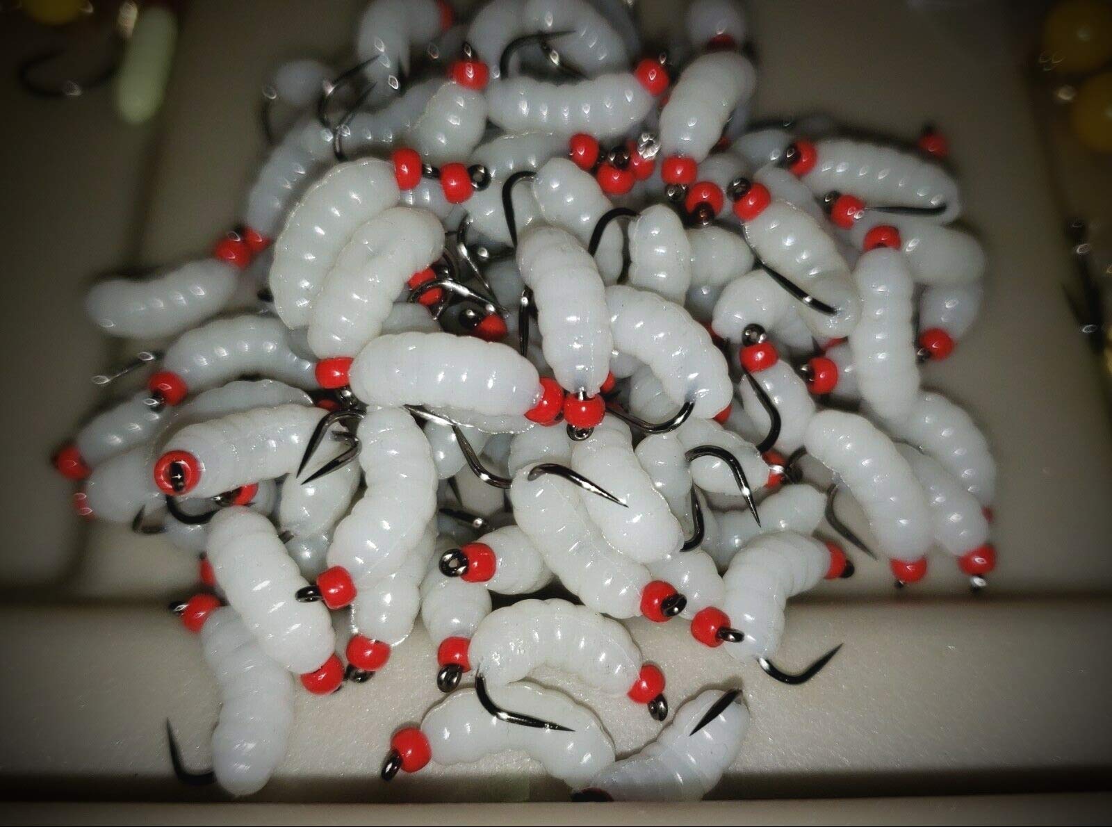 1 Dozen - #10 Bh Rubber Grub - Red Bh/White Wet Fly - Trout, Crappie, Pan Fish Fly Fishing Freshwater Saltwater Soft Lure Kit