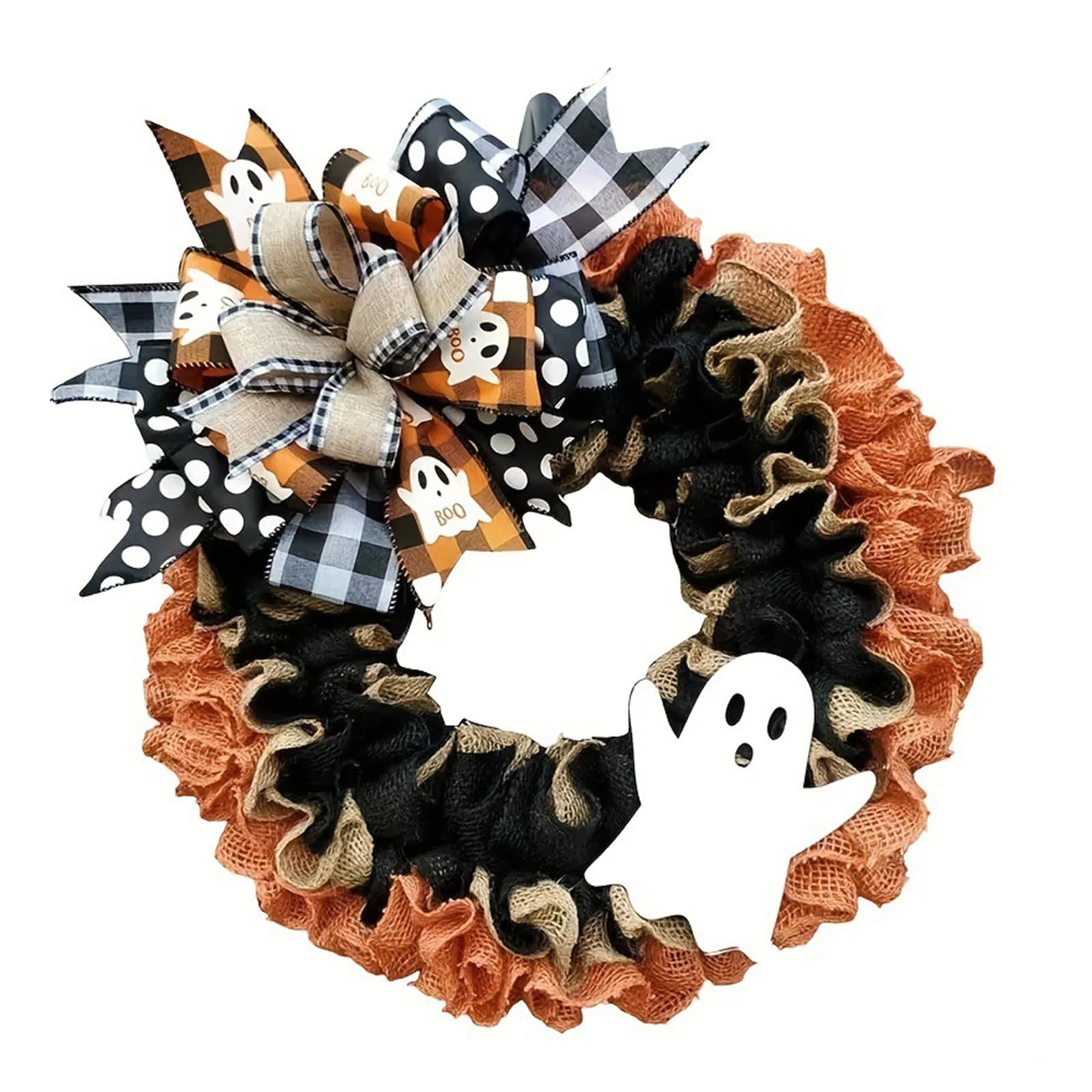 Kalttoy Linen and Wood Eerie Wall Decors with Specter Bowknot Ghostly Halloween Wreath Wall Accent Halloween Decors