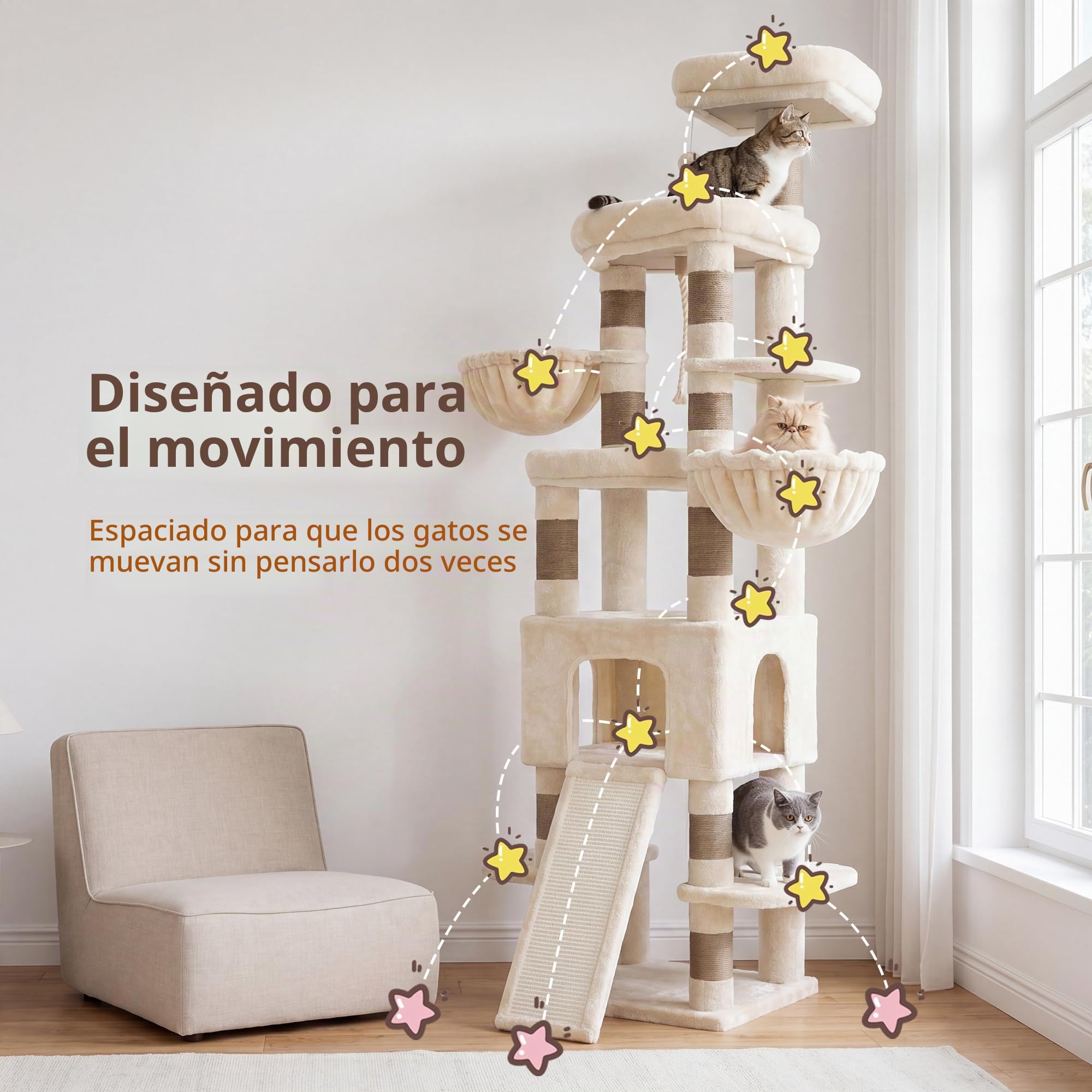 Heybly Árbol para Gatos XXL 210 cm, Beige HCT063MJ