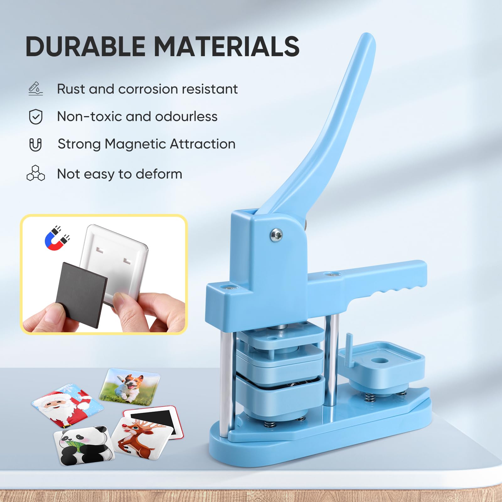KEYSAFER Kit quadrato magnetico button maker macchina badge maker 50 mm x 50 mm con 100 set di bottoni magnetici quadrati fai da te Square Photo Badge Button Press Machine Pin Badge Maker