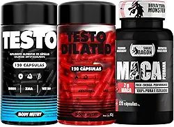 Kit Maca Peruana Negra 120 Capsulas 2000mg Black Pura Premium Importada Para Homens e Mulheres + Testo Vitaminas e minerais com Boro 120 Caps + Testo Dilated 120 Capsulas Com Boro e Arginina