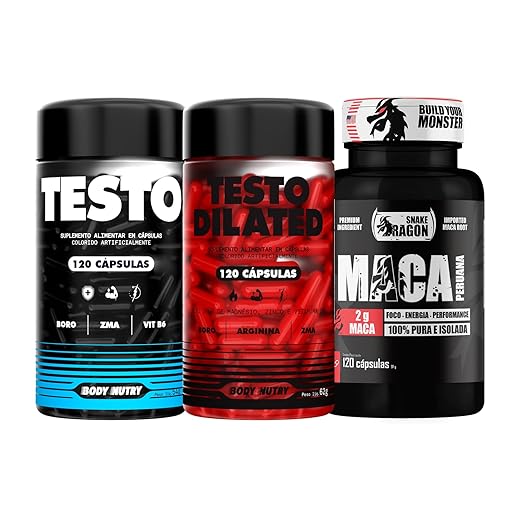 Kit Maca Peruana Negra 120 Capsulas 2000mg Black Pura Premium Importada Para Homens e Mulheres + Testo Vitaminas e minerais com Boro 120 Caps + Testo Dilated 120 Capsulas Com Boro e Arginina