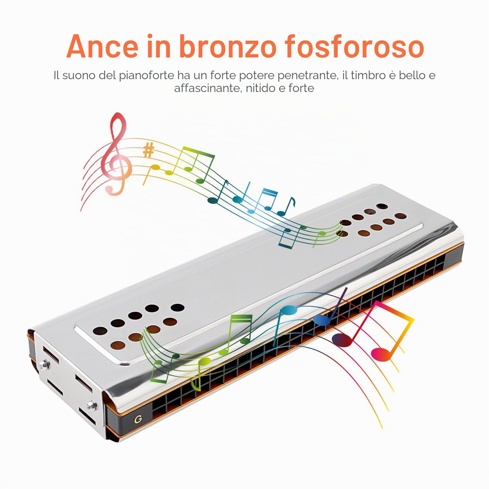 Armonica tremolo professionale 24 fori in chiave di do e sol, marca Origlam, doppia facciata