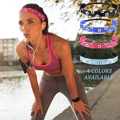 Miniatura 4 de SATINIOR 4 diademas de fútbol antideslizantes para niña, ajustable, color negro, azul, rosa y azul claro