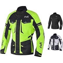 HWK Adventure Touring Motorcycle Jacket for Men, Water Resistant Cordura Textile Biker Jacket for Men, Durable and Stylish Moto Gear with CE Armor for Enduro Motorbike Riding - Hi-Vis Green, Small