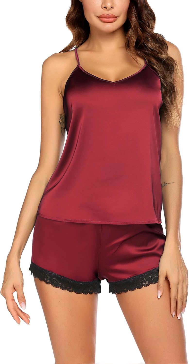 Ekouaer Satin Pajamas Women Lace Sleepwear Lingerie Cami Shorts Set Nightwear XS-XXL - Image 7