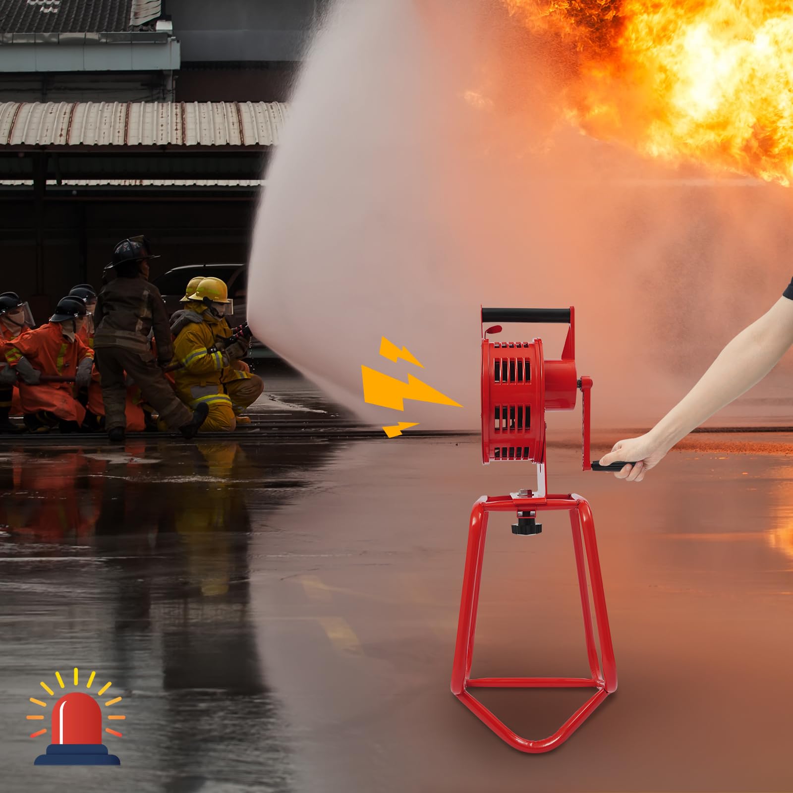 Sirena a manovella 125 dB – Sirena di emergenza manuale in lega di alluminio, sirena portatile per protezione civile, incendio forestale e allarme industriale (rosso)
