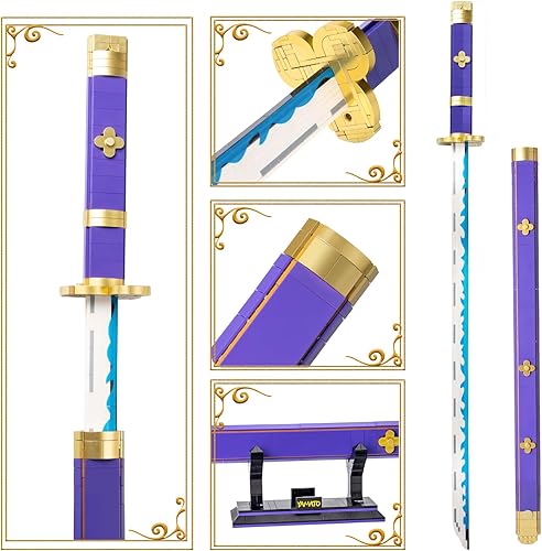 Miniatura 3 de Juego de construcción de espadas de anime para cosplay, bloque de construcción de espada Yamato de anime con vaina y soporte, kits de modelo,