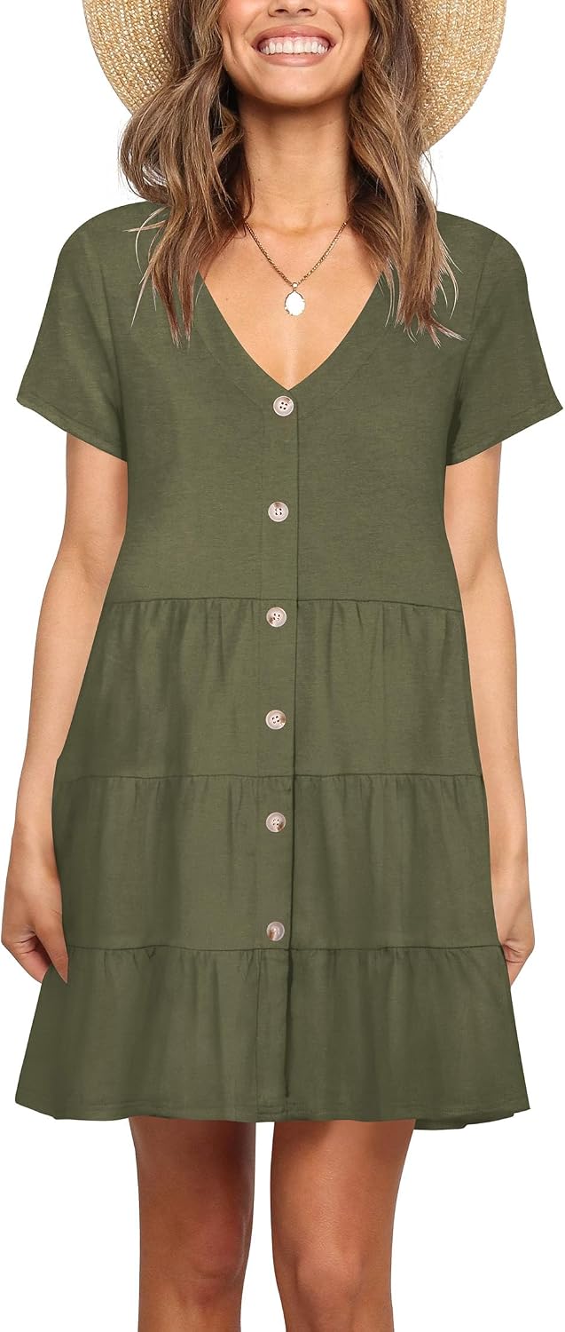 Nova In Sky Women's Short Sleeve V-Neck Casual Button Down T Shirt Dresses image 3