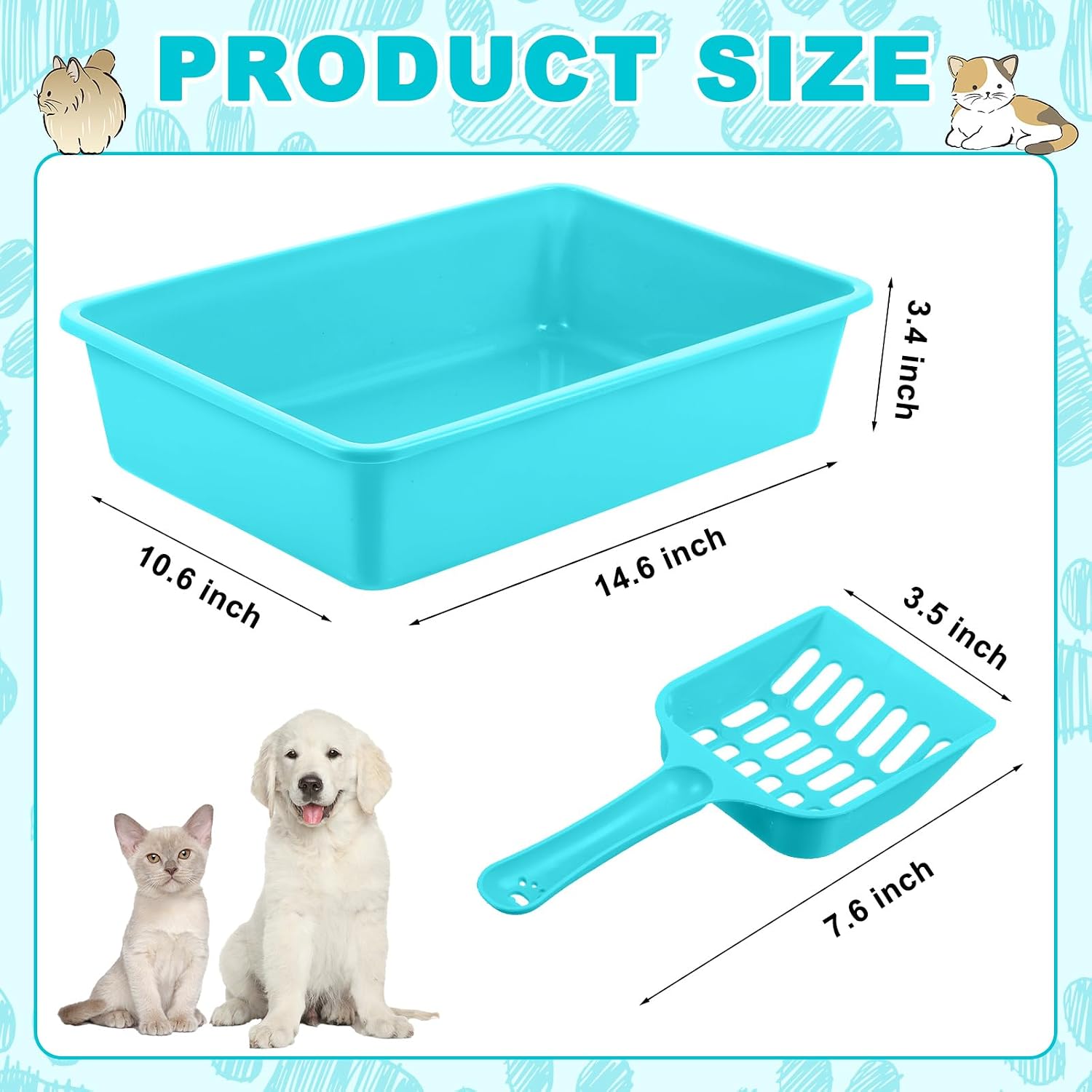 Amyhill 5 Pcs Open Cat Litter Box Kitten Litter Pan with 5 Scooper Medium Plastic Pet Tray Durable Nonstick Kitten Box for Indoor Pets Cats Rabbit Supply Easy to Clean, 14.6x10.6x3.4 Inch (Blue) image 3
