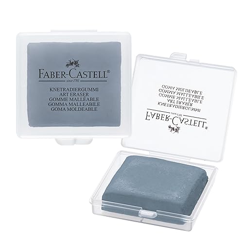 Faber-Castell Kneadable Eraser for Artists in Storage Case - Absorbent Kneaded Erasers, Art Eraser 1 Pack, Grey - Grey - One Size