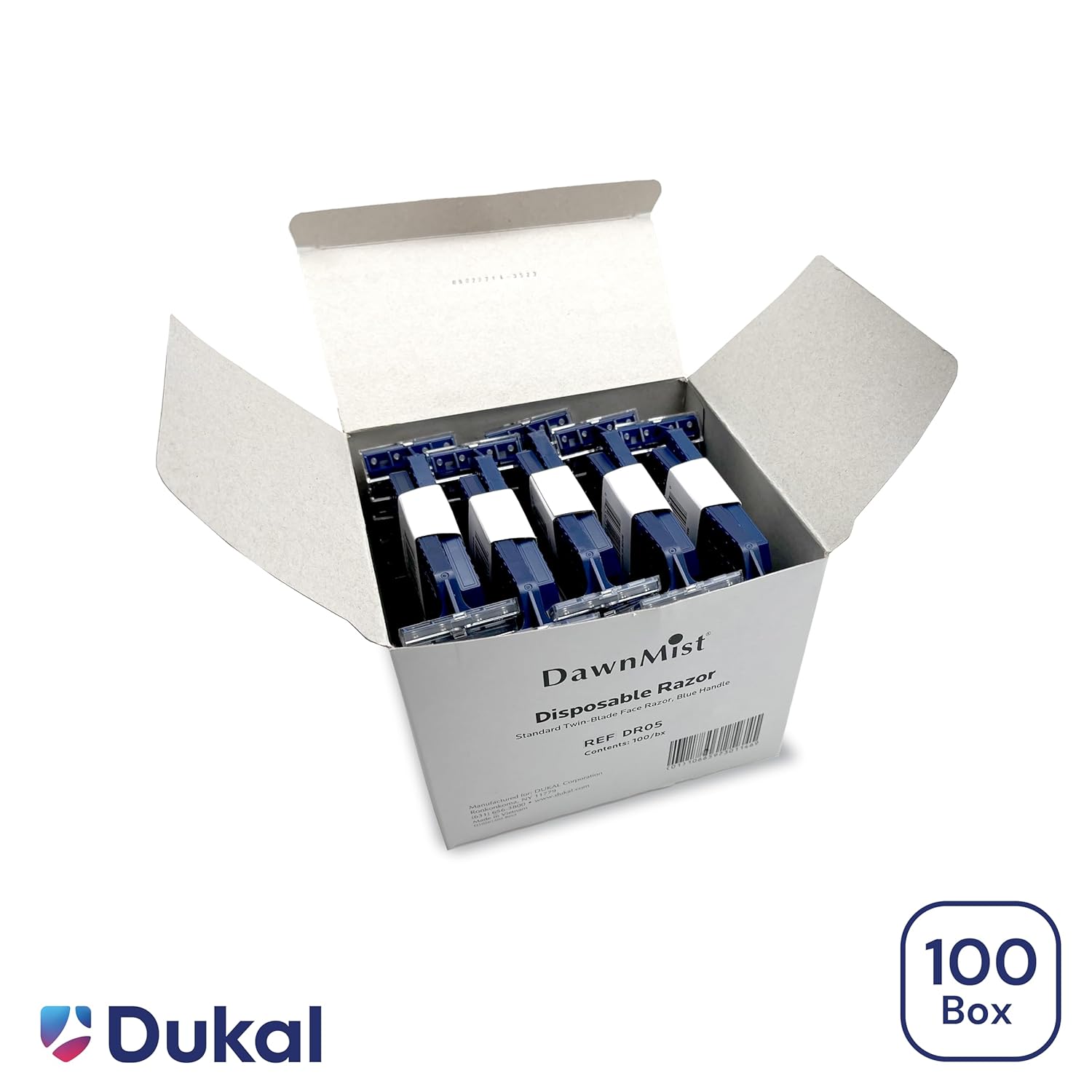 Dukal DR05 Dawn Mist Standard Disposable Razor, Twin-Blade, Blue Handle, Pack of 2000