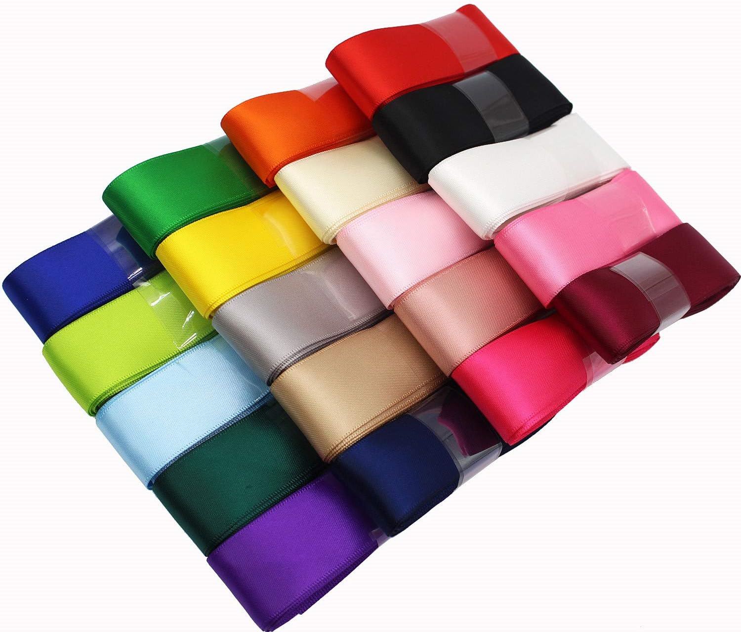1 Inch Wide Solid Color Double Sided Polyester Satin Ribbon 20 Colors X 2 Yard Each Total 40 Yds Per Package : Arts, Crafts & Sewing