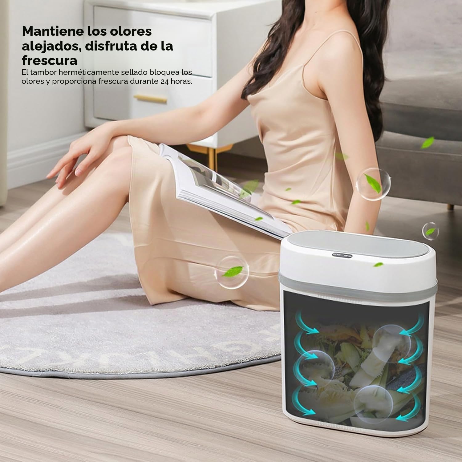 Tyenaza 12L Cubo de Basura Inteligente con Tapa, Cubos de Basuras Automático sin Contacto, Bote de Basuras con Sensor de Movimiento, Cubos de Basuras de Baño Blanco, para Sala Estar Dormitorio Cocina