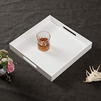 Vista 22 de Bandeja de servir de acrílico blanco brillante con asas resistentes - 10x15 pulgadas - Bandeja para servir café, aperitivos, desayuno, mayordomo