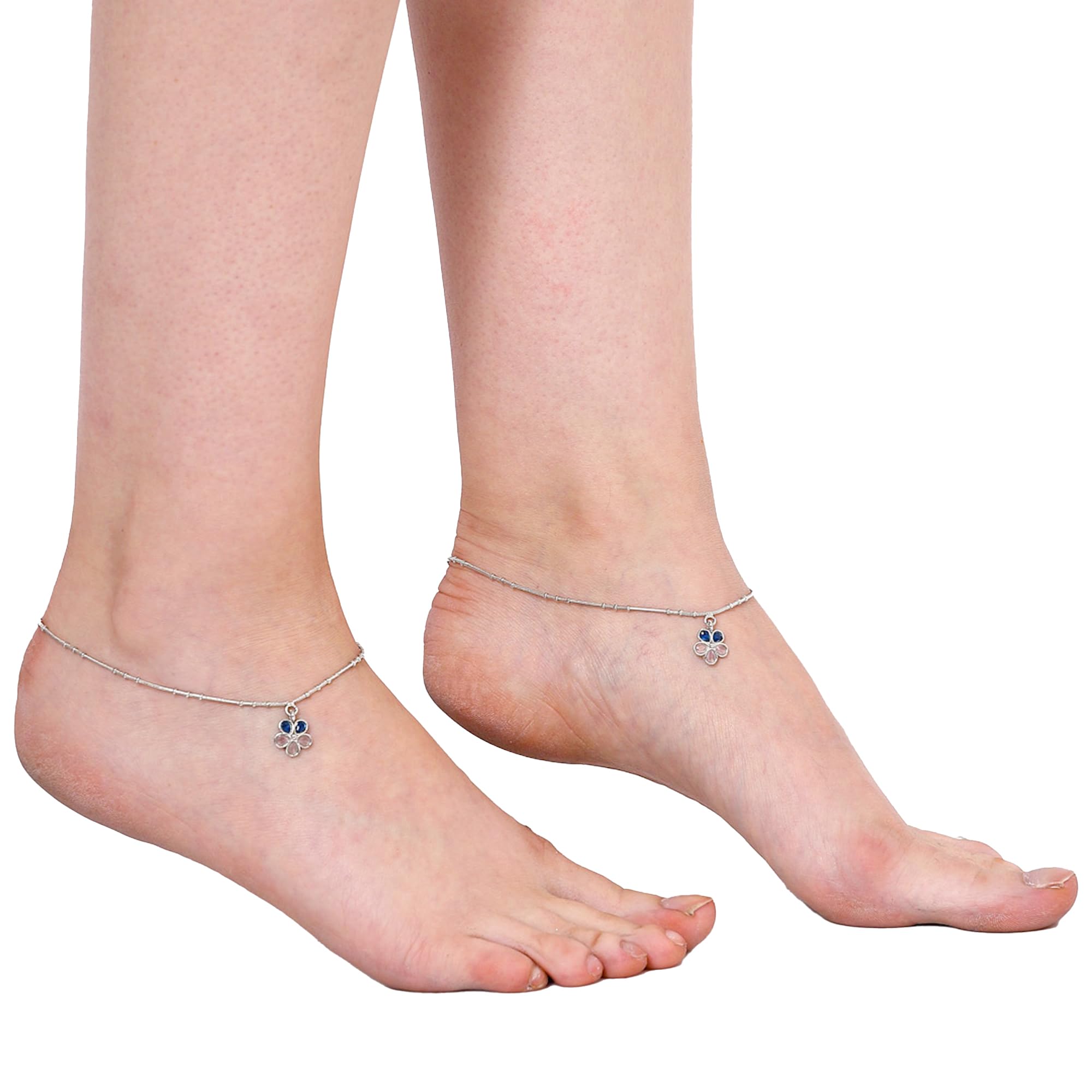 Set Of 2 Rhodium-Plated Floral Anklets
