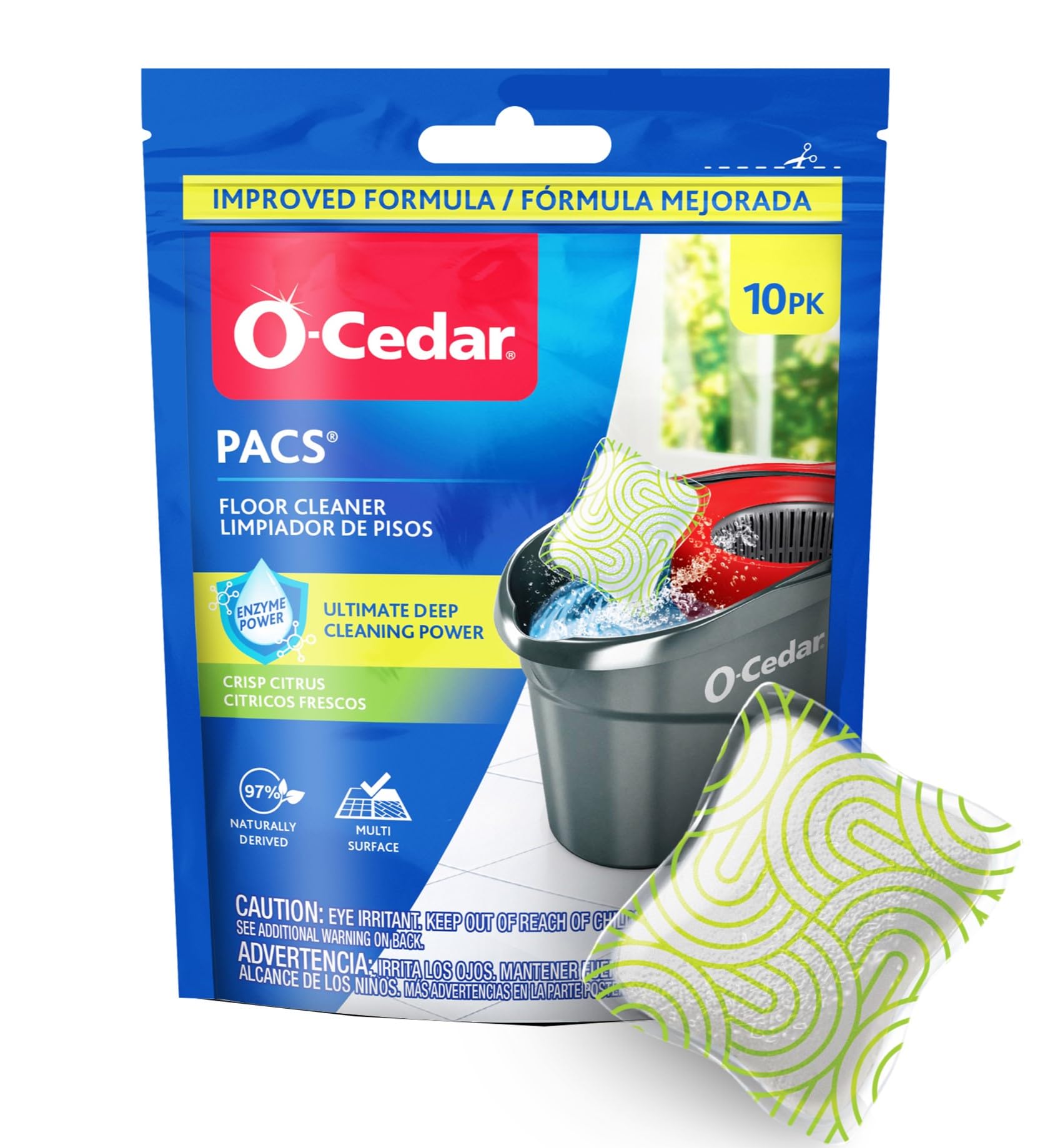 O-Cedar PACS Hard Floor Cleaner with Crispy Citrus Fragrance, Made from Ingredients of Natural Origin, Safe to Use on All Hard Floors, Pack of 10