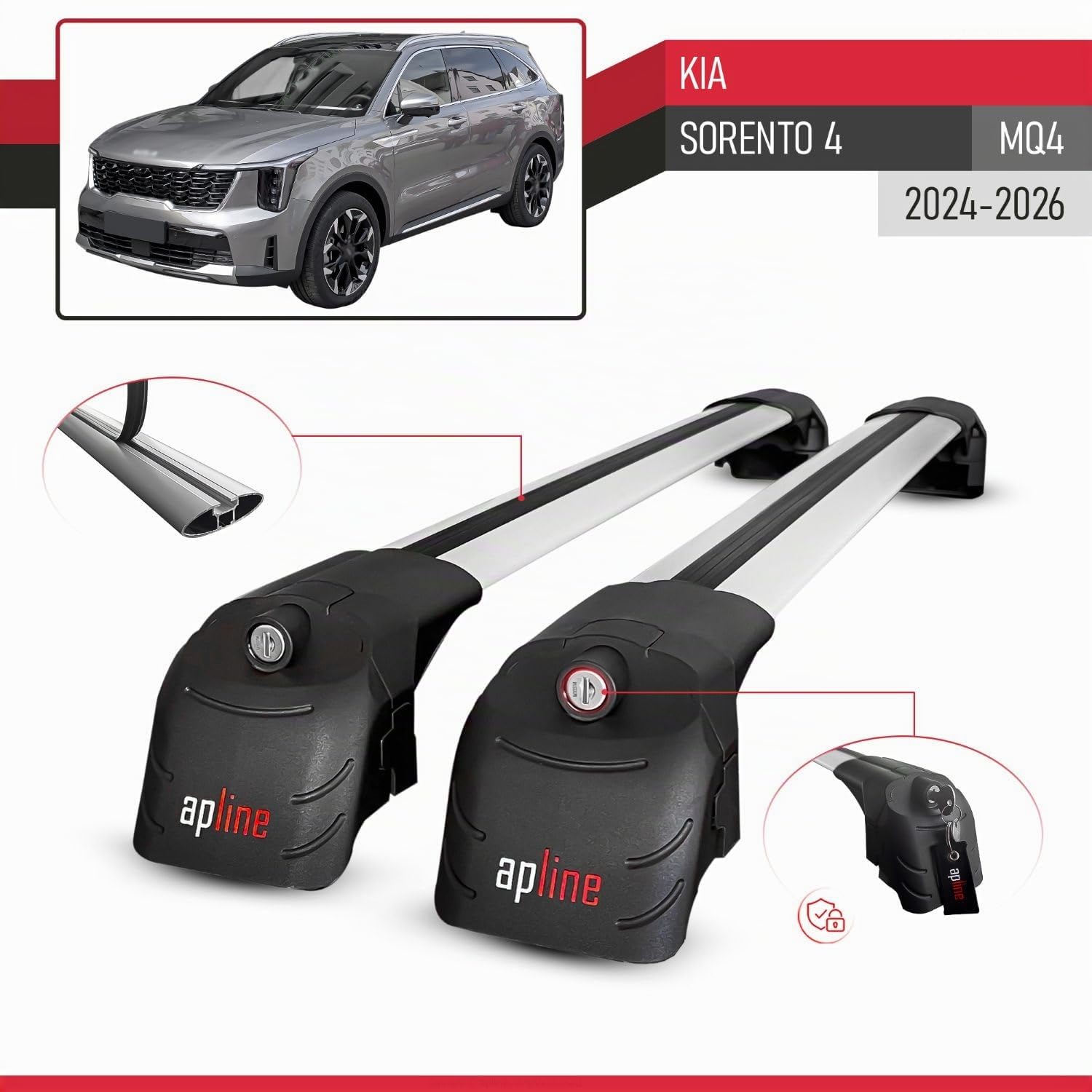 Compatibile con Kia Sorento 4 (MQ4) 2021-2026 Modello ACE-2 Barre Tetto Portapacchi Auto Barre Portatutto Grigio Alluminio 2 Barre