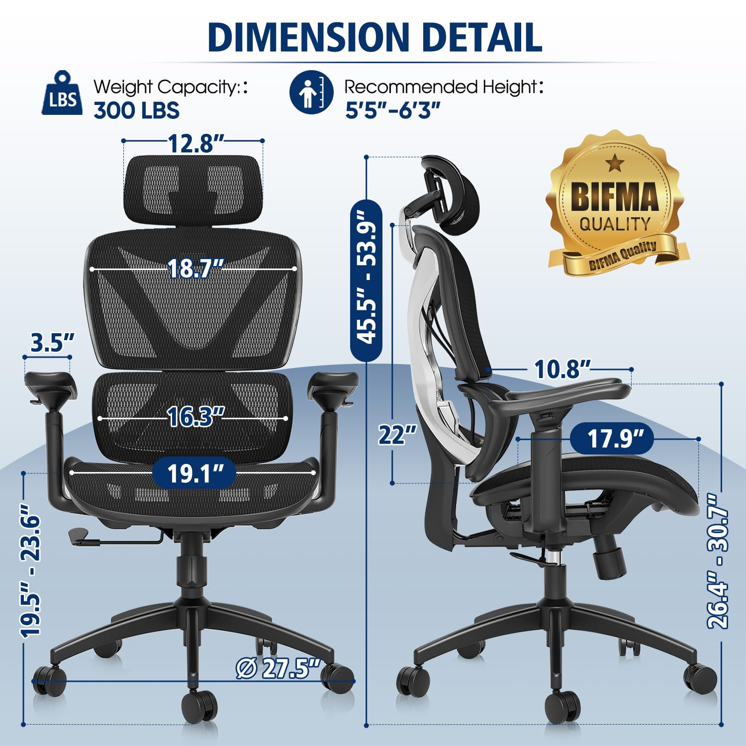 GABRYLLY Ergonomic Office Chair, Big and Tall Mesh Chair with Lumbar Support, 3D armrest - 215° Rotation, Adjustable Headrest & Soft Seat, Durable Computer Chair 350LBS for Work Gaming - 4