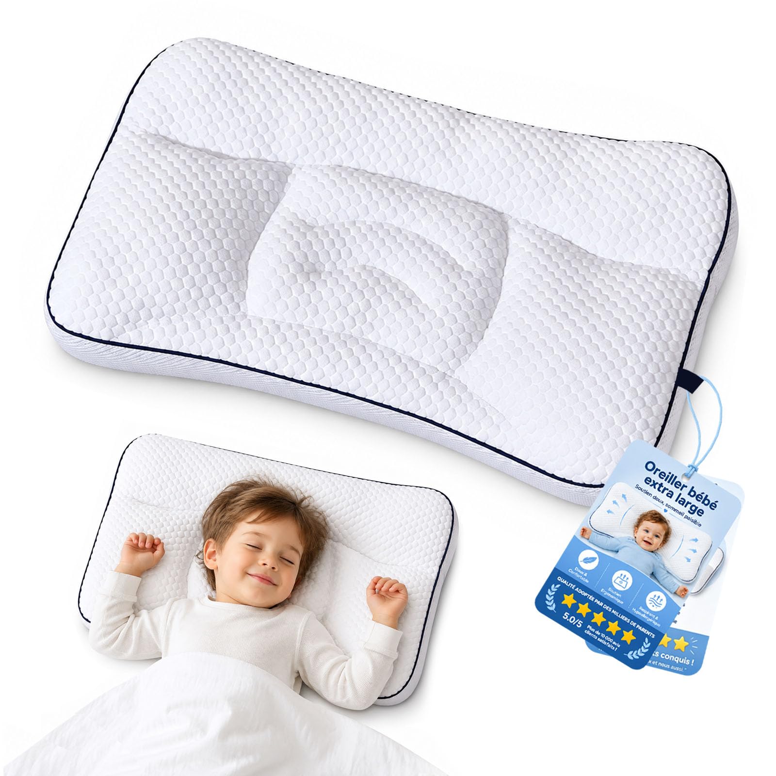 Générique Oreiller De Posture pour Enfants, Oreillers pour Enfants, Oreiller Respirant Double Face Enfant De 1 À 12 Ans, Oreillers Enfant Dormant sur Le Côté, Idéal Les Voyages (H2 : 4-6 cm)