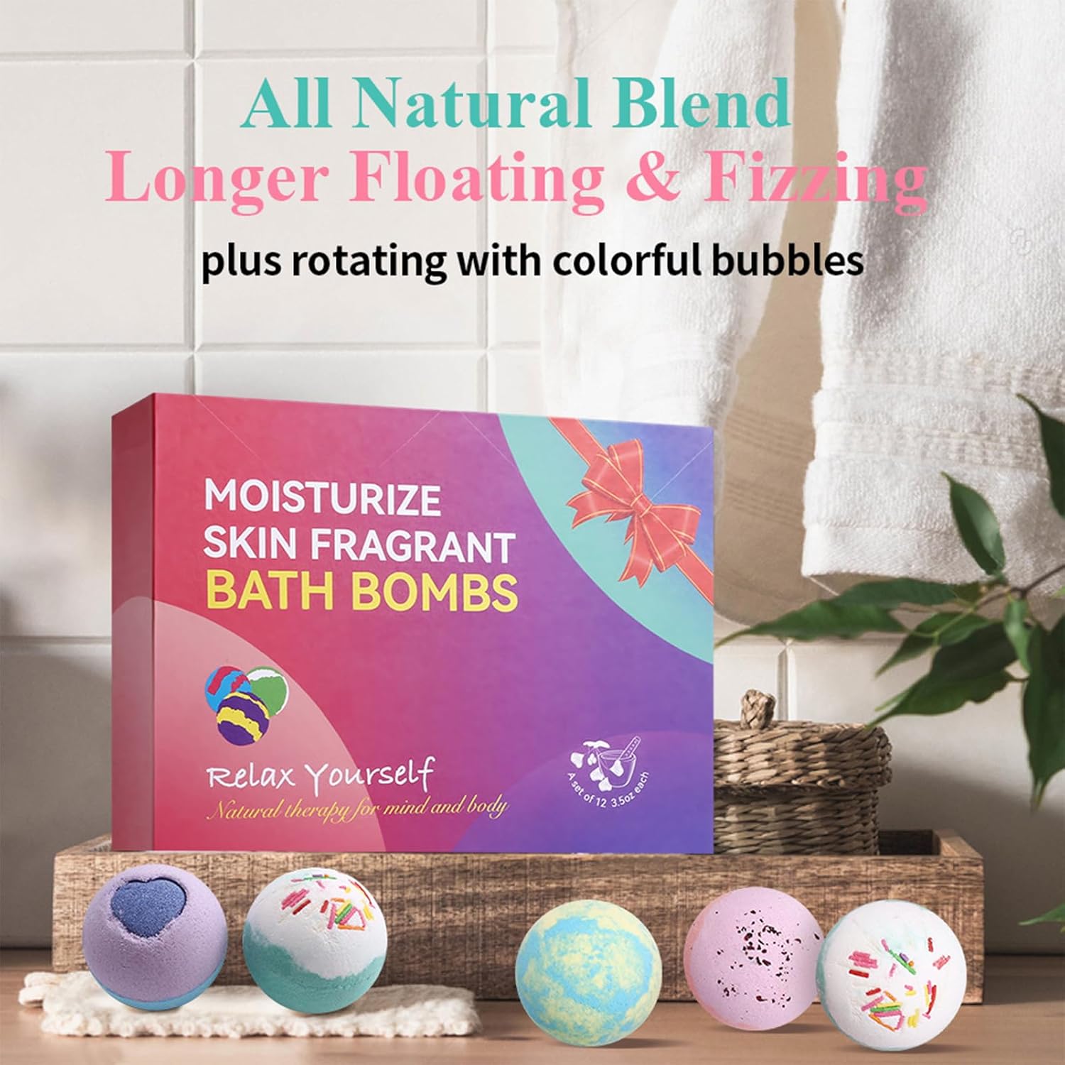 RoseFlower Bath Bombs Gift Set, 12pcs Colorful Bath Bombs, Handmade & Plant Essence, Plant Essential Oil Extraction, Home Bath to Moisturize Skin, Perfect SPA Gift for Women