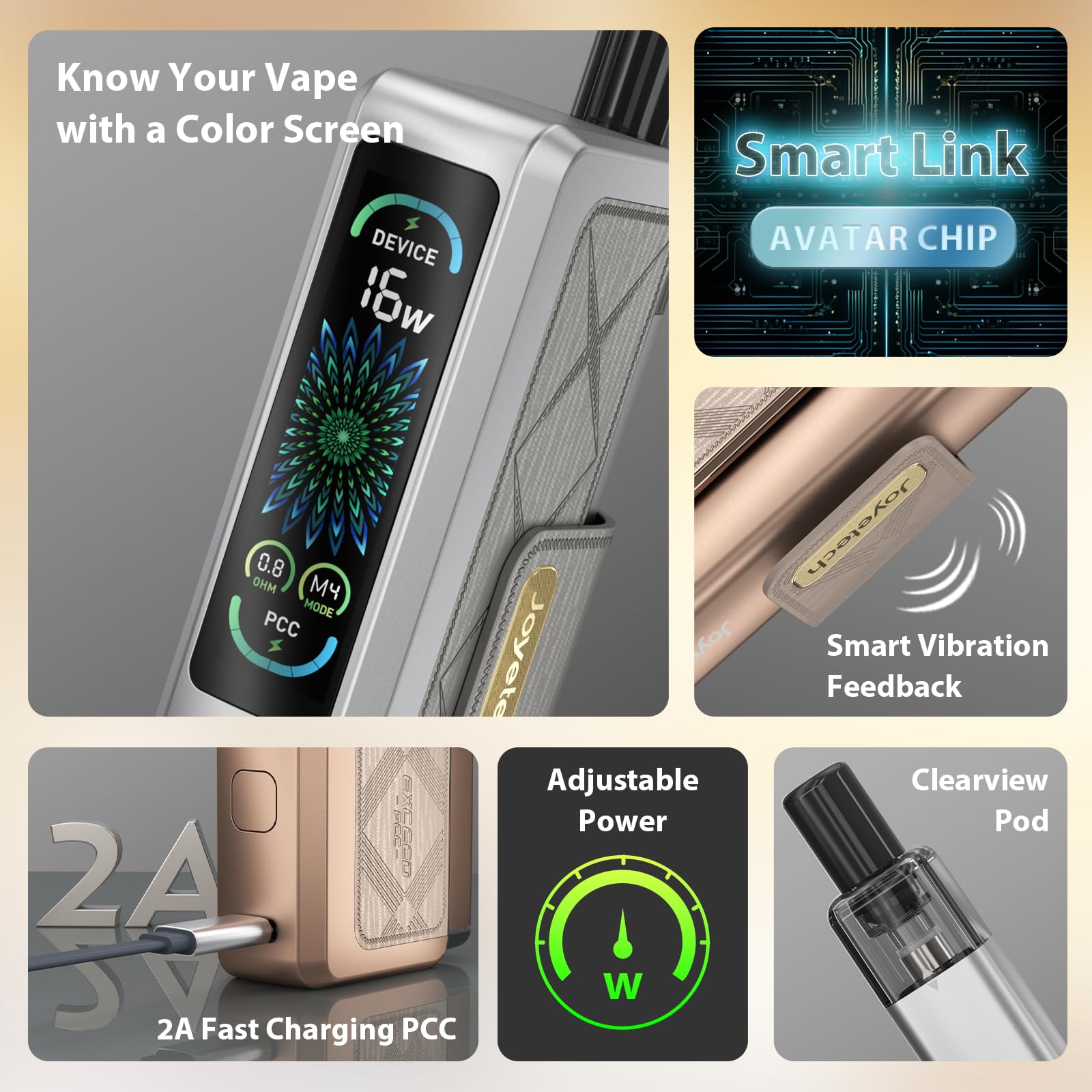 JOYETECH Exceed PCC Kit Sigaretta elettronica 600mah + 2000mah Batteria Power Box Schermo regolabile Penna Kit senza nicotina Nero (Gold)