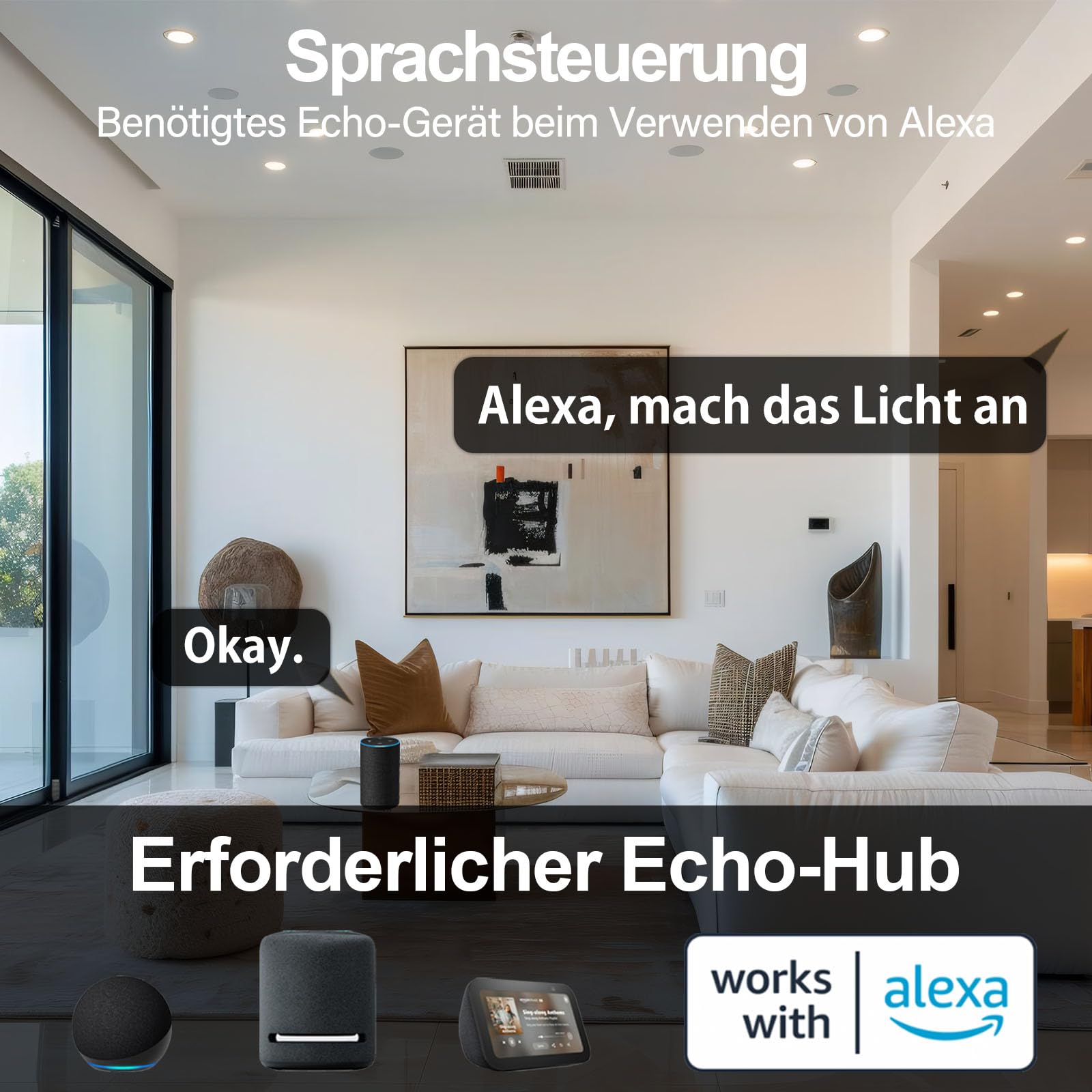 iLC Smart LED Einbaustrahler 8W (ersetzt 60W), Kompatibel mit Alexa (Echo-Geräte erforderlich), Lochmaß 68-85mm, Farbe Tempratur: 2700K-6000K, IP44 (6 Stück)