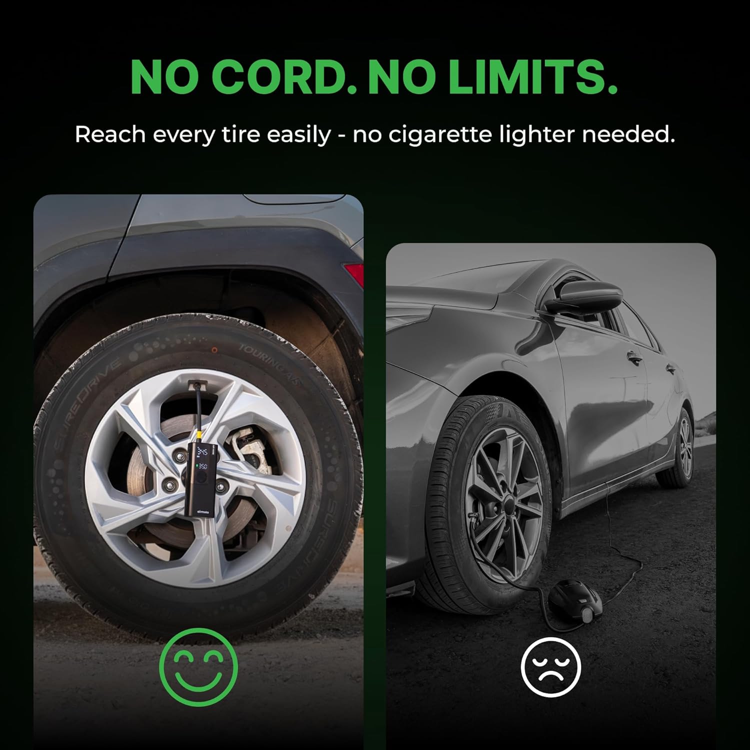 Airmoto Tire Inflator Portable Air Compressor - Air Pump For Car Tires with Digital Pressure Gauge, LED Light and Auto Shut-Off Function - Cordless Pump for Car, Motorcycle, Bicycle, Ball