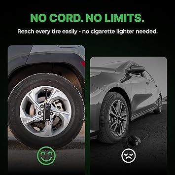 Airmoto Tire Inflator Portable Air Compressor - Air Pump For Car Tires with Digital Pressure Gauge, LED Light and Auto Shut-Off Function - Cordless Pump for Car, Motorcycle, Bicycle, Ball