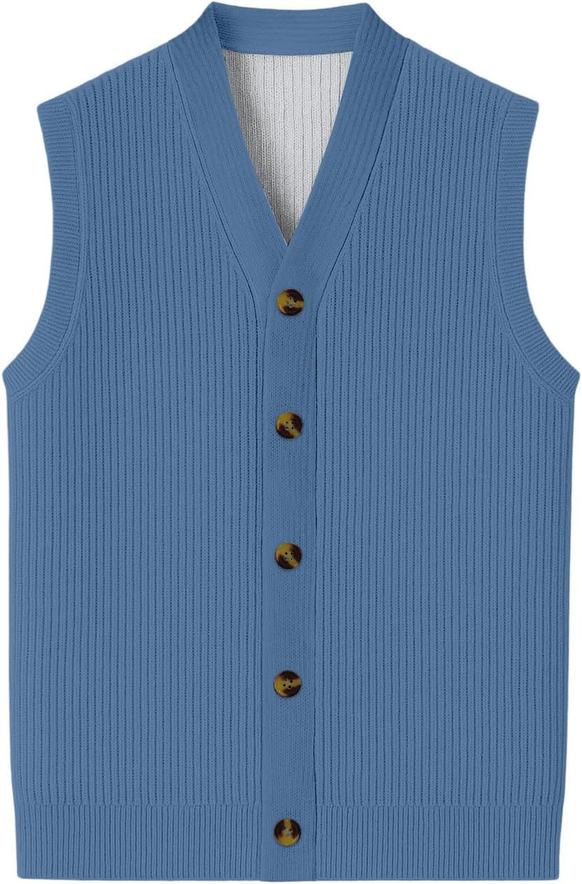 Men’S Button Down Sweater Vest Lightweight Knitted Cotton V-Neck Sleeveless Cardigans Business Casual Big And Tall