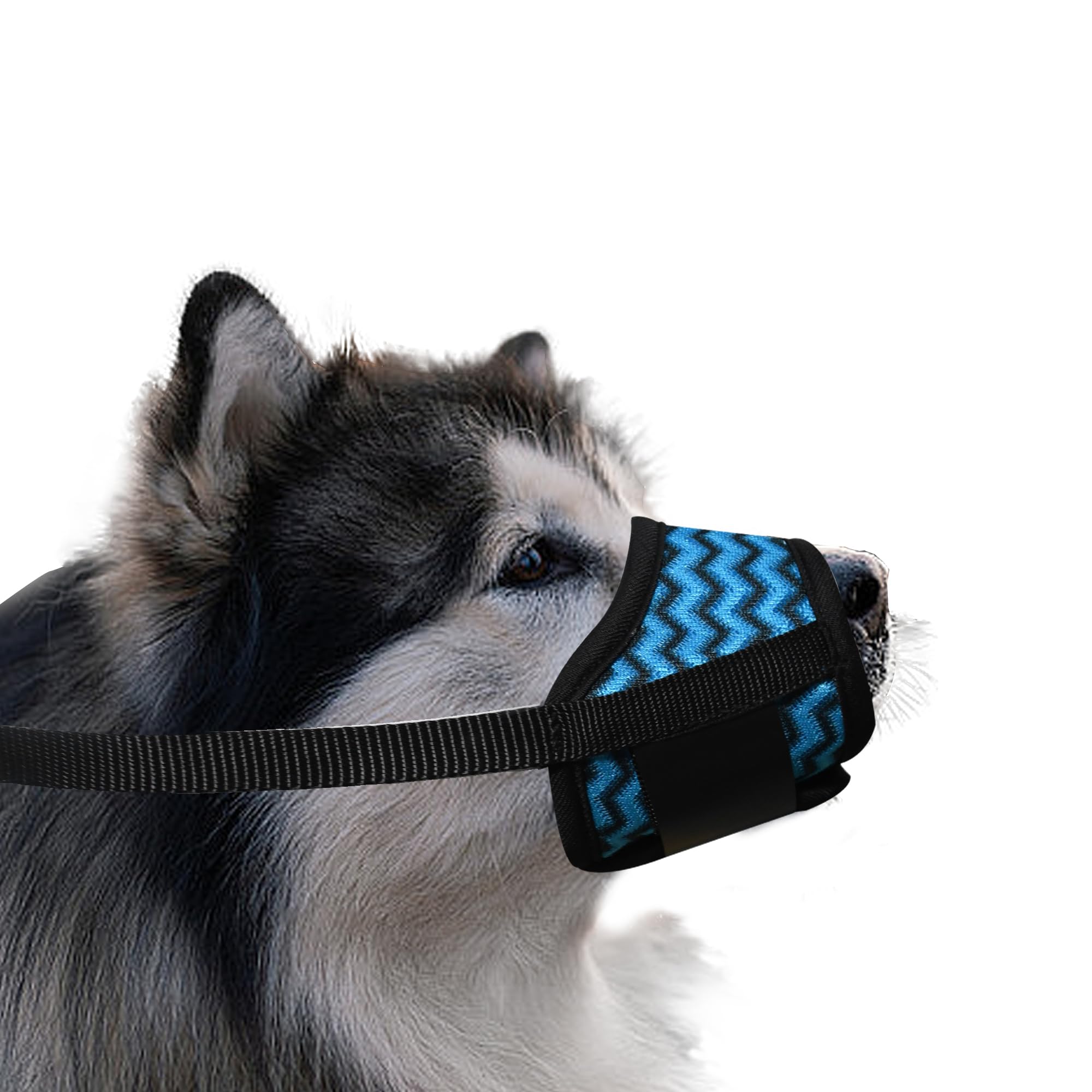 Bozal para perro, cómodo bozal de malla de aire transpirable, a rayas onduladas, ajustable, con patrón de bucle potable, bozales para perros extragrandes, deja de morder ladridos y masticar