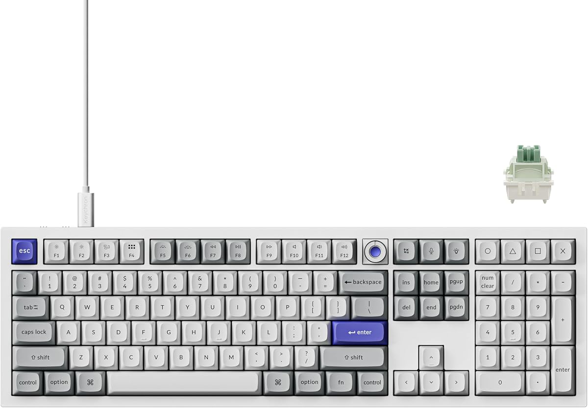 Keychron Q6 HE Teclado con efecto Hall con cable, teclado con interruptor magnético de disparo rápido intercambiable en caliente, tasa de sondeo de 8000 Hz Diseño de tamaño completo Aluminio, RGB personalizado para Mac Windows Linux - Blanco