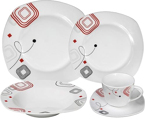 Lorren Home Trends Juego de vajilla cuadrada de 20 piezas para 4, geométrico