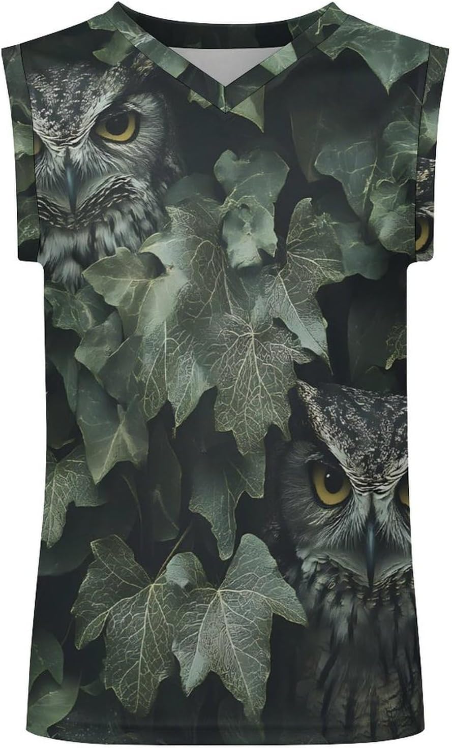 Owl Hiding in The Ivy Men's V-Neck Basketball Tank Top Sleeveless Workout Tank Shirts Gym Fitness Tees Vest