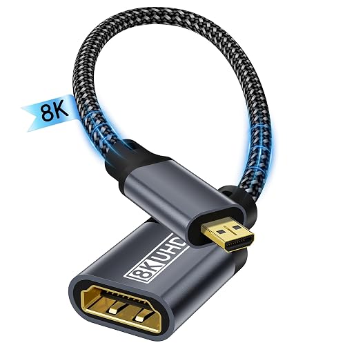 8K Micro HDMI auf HDMI,20cm Adapter 8K@60Hz 4K@240Hz Micro HDMI 2.1 Adapter eARC Dolby Atmos HDR Ultra High Speed HDCP Kompatibel mit Raspberry Pi 5/4 Hero 7 Kamera DSLR,Laptop,PS5,Monitor,G8 G9,HDTV