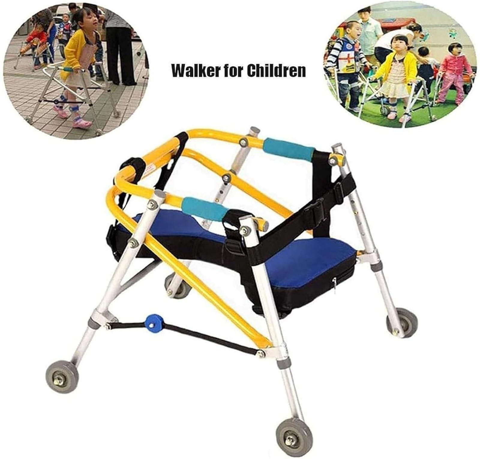 Equipo de rehabilitación for parálisis cerebral y hemiplejia. Andador plegable de 4 ruedas con altura ajustable y soporte acolchado for niños pequeños, adolescentes y niños pequeños (tamaño pequeño).(