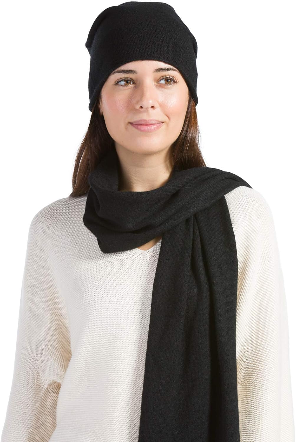 Fishers Finery 2pc Pure Cashmere Slouchy Beanie and Scarf Women's Set; with Exquisite Packaging - Image 2