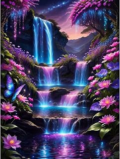Diamond Art Kits for Adults & Beginners, Waterfall Diamond Painting Kit | 5D Full Drill Gem Art with Flower, Round Diamond Dots, Home Wall Decor & Gift, 12 x 16 Inch