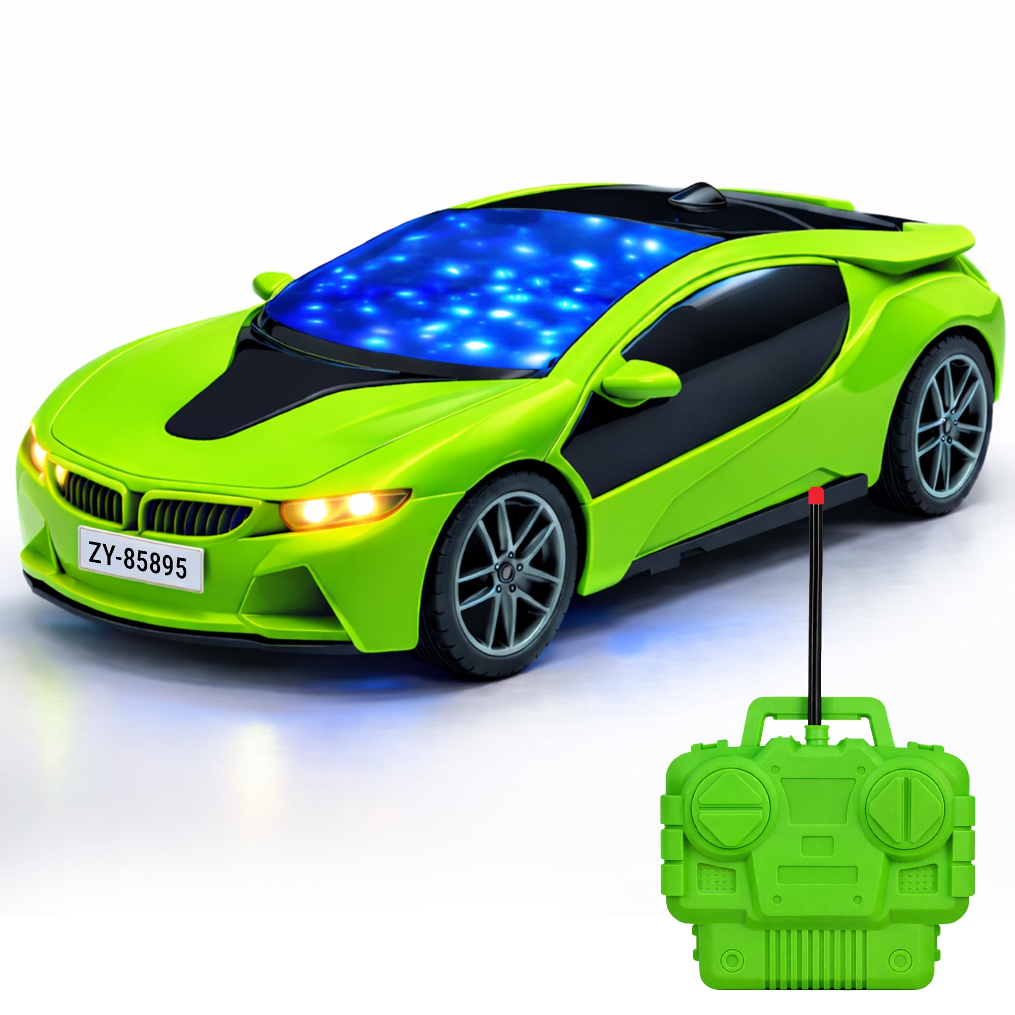 Green Rechargeable Remote Control Car Toy, RC Racing Vehicle for Children, High Speed, 3D LED Light Car, Kids Battery Car, RC for Boys & Girls, Toys for Kids, Birthday Gift for Boys and Girls-image-35