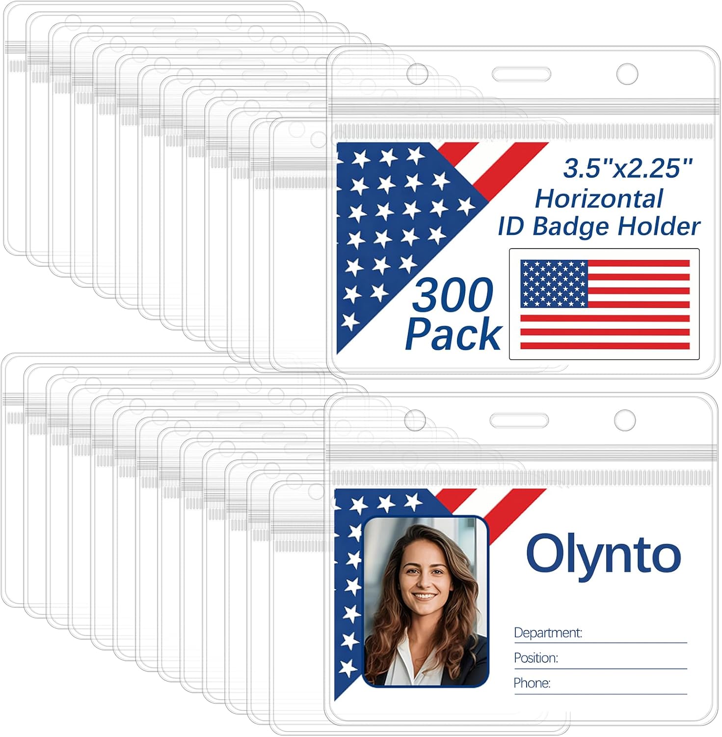 300 Pcs Clear Horizontal Plastic Badge Holders for Lanyards -Waterproof ID Card Holder Name Tag Badge Protector Sleeve for Office, School, Nurses, Work ID Badges Cover with Resealable Zipper