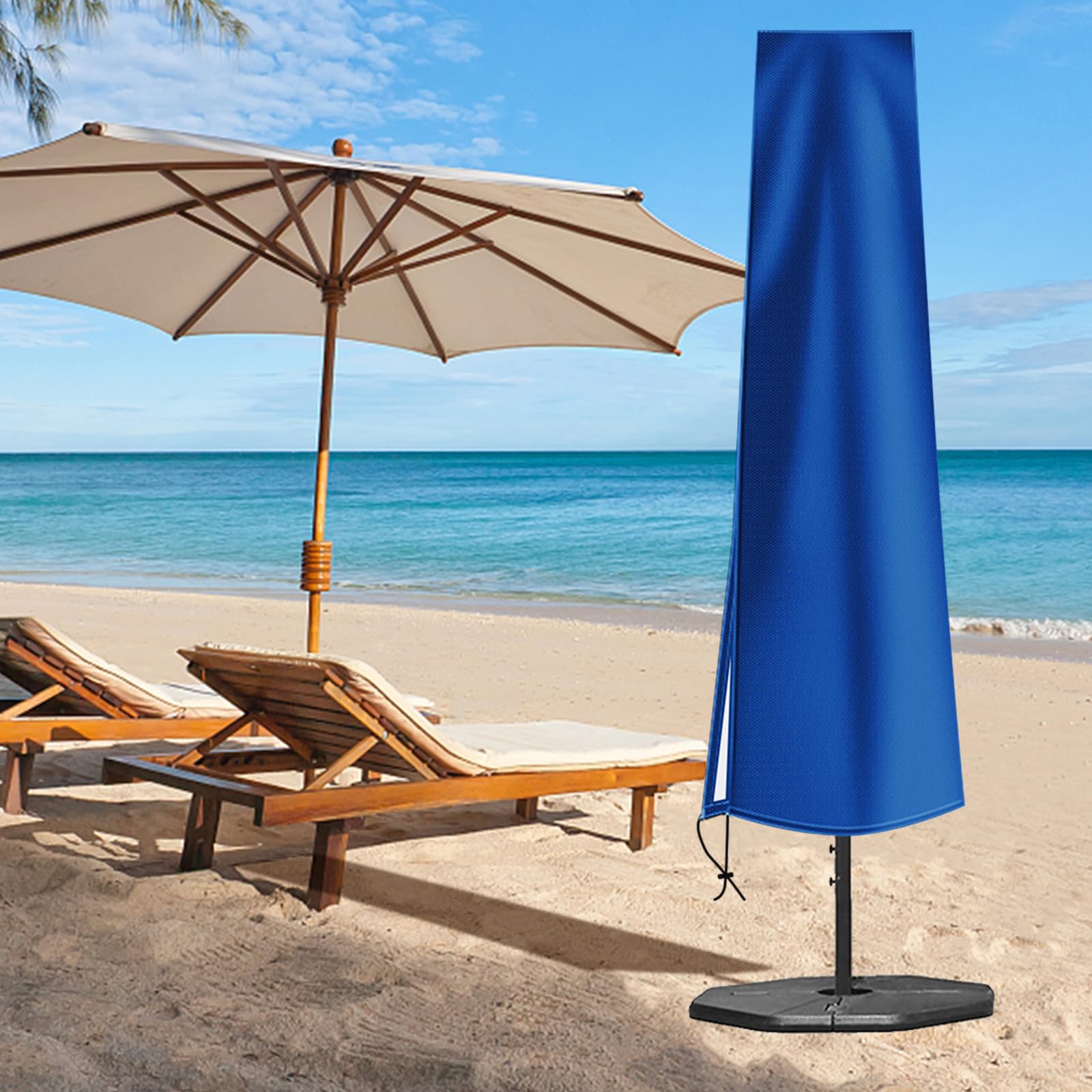 OKPOW Housse de parasol imperméable - 600D Housse de parasol de jardin robuste adaptée pour parasol de 2,5 m, 2,7 m, 3 m de grande taille - Protection de parasol de patio anti-UV et coupe-vent avec