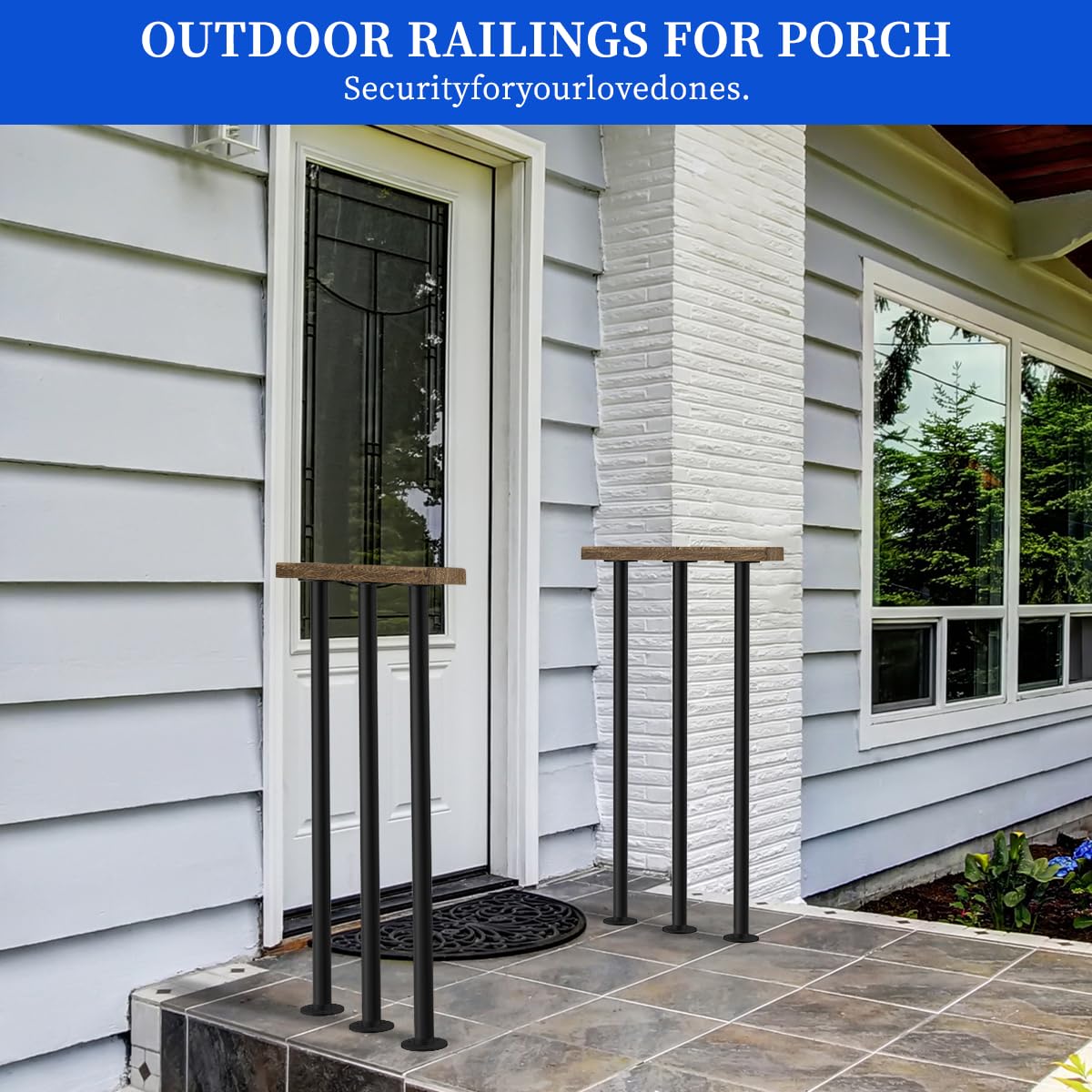 Deck Railing, Porch Railing of 2, Metal Flat Railing Kit, Guard Rail Kit with Balusters, Horizontal Railing Post, Outdoor Metal Railings for Deck, Porch, and Balcony (33.86 in. H X 2.75 Ft. W)