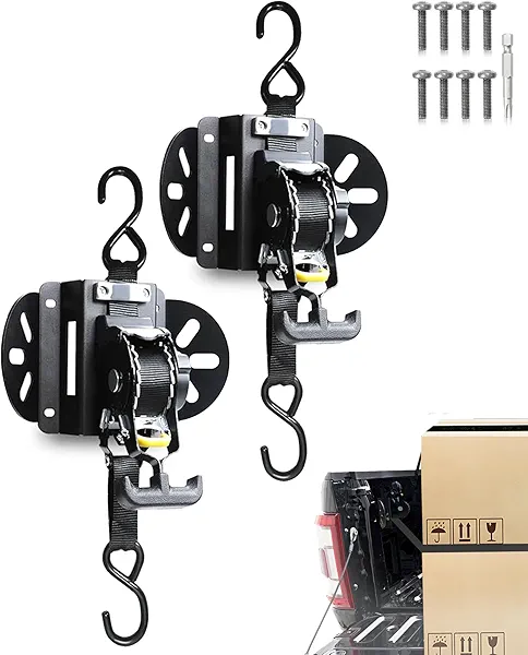 Retractable Truck Bed Ratchet Straps for Ford F150, Auto Retract Securing Strap Tie Down System, Compatible with Ford F-150 F250 F350 F450 2015-2025 (2)