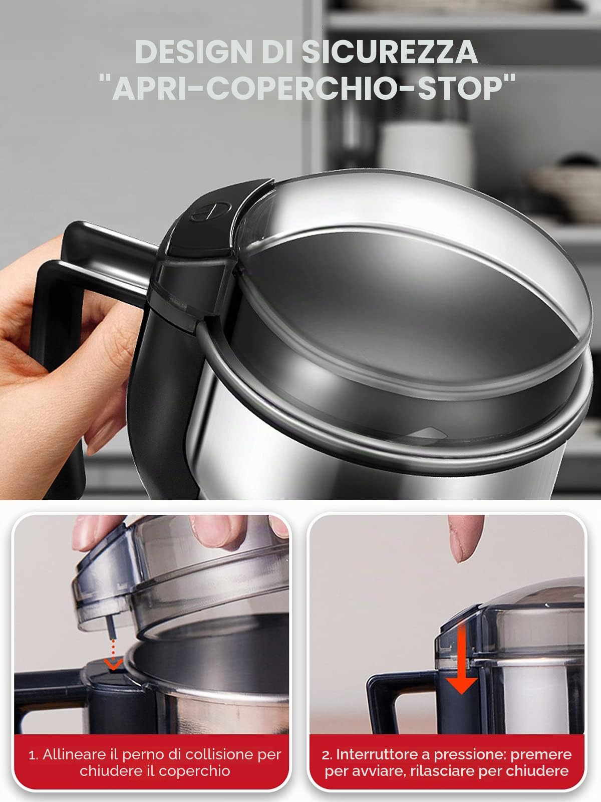 Moongiantgo Macinacaffe Elettrico 400W 35000rpm, Macina Cereali, Caffè e Spezie in Acciaio Inox, Design di Sicurezza APERTO-COPERCHIO-STOP, Ideale per Materiali Secchi, Cereali, Spezie, Erbe, Caffè