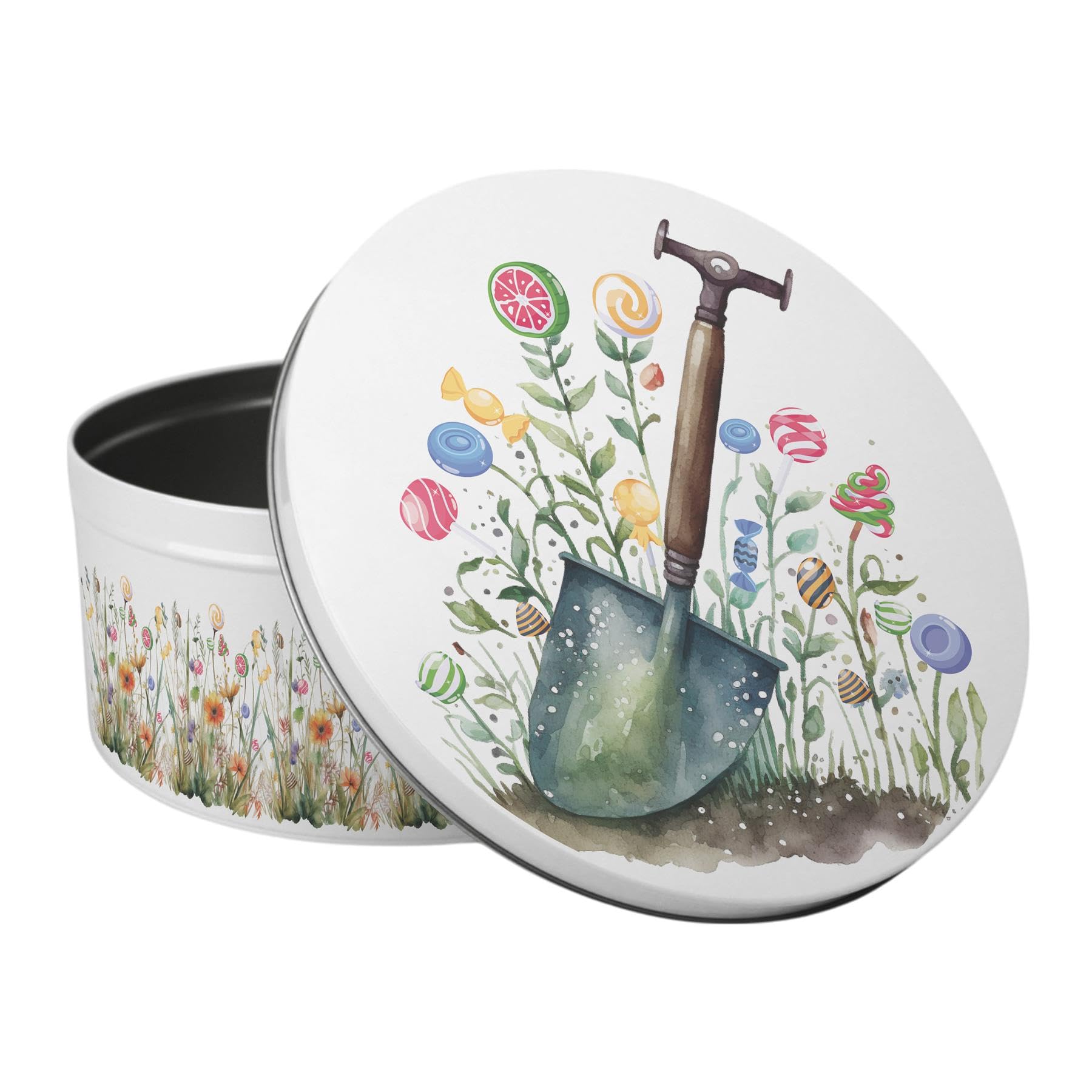 Purely Home Candy Garden Large Cake Tin - Floral Sweet Treats Kitchen Gifts for Gardeners - Round Metal Storage Container for Baking 23 x 10cm