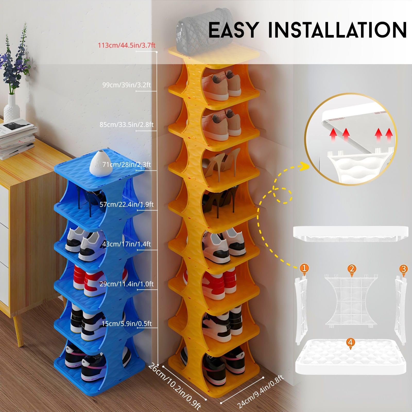 Zapatero para armario, diseño resistente de 6 niveles que ahorra espacio para entrada y dormitorio, 119 cm de alto
