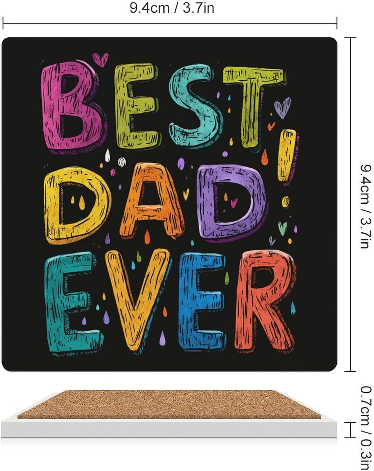 Best Dad Ever Coaster for Drinks Square Ceramic Table Coasters Stone Mat Crafts 4PCS Home Kitchen Decor