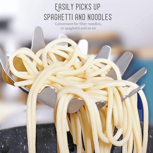 Miniatura 4 de Servidor de espagueti a prueba de óxido formación integral duradero Tenedor de pasta de acero inoxidable 304 con mango ergonómico al vacío cómodo